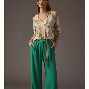 NWT Anthropologie Printed V-Neck Sweater Floral Pullover Sz Large Cream